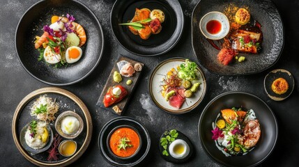 Exquisite dining experience featuring diverse Asian cuisine with beautifully presented dishes in a stylish restaurant setting