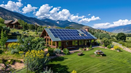 Obraz premium Modern Solar-Powered Home in Scenic Mountain Setting