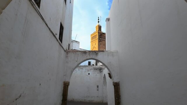 The old  narrow street in the famous district at Casablanca in Morocco Called : " Habous" when we can feel traditions and moroccan culture 