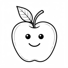 Cute Smiling Apple Character with Leaf in Minimalist Style