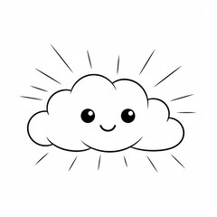 Obraz premium Cute Cartoon Cloud with Cheerful Face and Radiating Sunshine Beams
