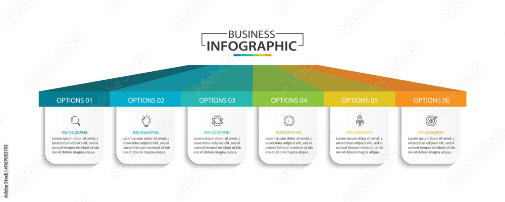 Aufkleber Design template for vector infographic labels with icons and 6 options or steps.