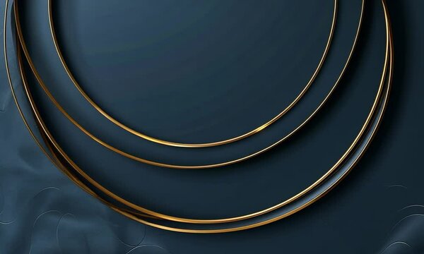Mouvement de balancier de cercles dor&eacute;s fond fluide bleu nuit, composition graphique &eacute;l&eacute;gante minimaliste espace n&eacute;gatif copyspace univers luxe, design contemporain ou innovation visuelle