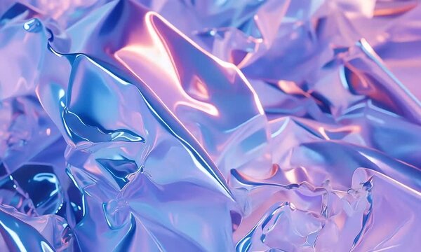 Texture m&eacute;tallis&eacute;e iridescente liquide avec reflets violets et bleus, ambiance futuriste et lumineuse, espace n&eacute;gatif copyspace