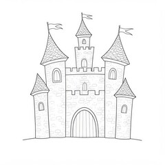 Obraz premium Charming Hand-Drawn Castle with Towers and Flags for Kids' Art