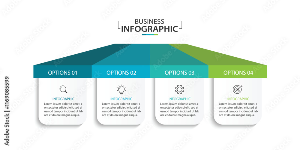 Fototapete Design template for vector infographic labels with icons and 4 options or steps.