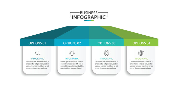Design template for vector infographic labels with icons and 4 options or steps.