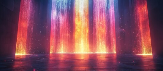 Colorful energy beams in dark room.