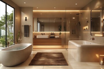luxurious bathroom design featuring a serene atmosphere with elegant fixtures soft lighting and stylish accessories invoking relaxation and sophistication in a modern home