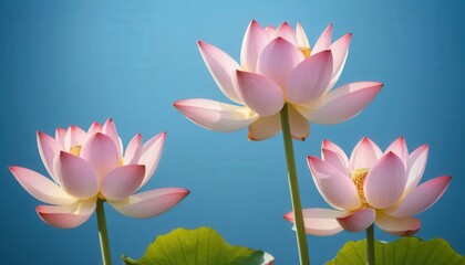 Stunning Pink Lotus Blossoms Against a Vibrant Blue Sky