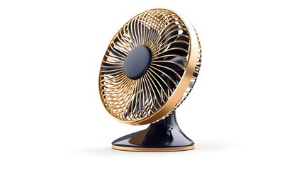 Oscillating table fan, realistic metal blades, white background--style raw
