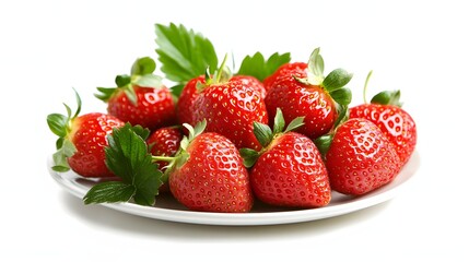 
Photographic style, a group of fresh strawberries with green leaves