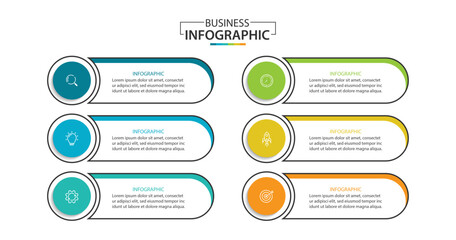 Business infographic template. 6 Step timeline journey. Process diagram, Infographic elements vector illustration.	