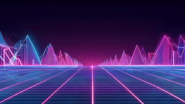 retro synthwave themed animation combines 4k grids glowing neon colors capturing nostalgic sci fi aesthetics seamless 4K loops