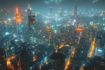 Obraz premium A modern city with a wireless network connection concept and cityscape. Technology concept.