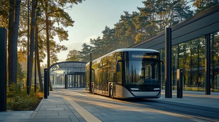 Obraz premium Modern Electric Bus at Contemporary Urban Transit Station