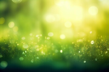 Obraz premium Green blurred background with soft light and tall blades of grass. AI generative. .