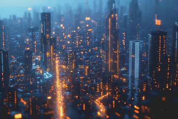 Fototapeta premium A modern city with a wireless network connection concept and cityscape. Technology concept.