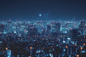 Fototapeta premium A modern city with a wireless network connection concept and cityscape. Technology concept.