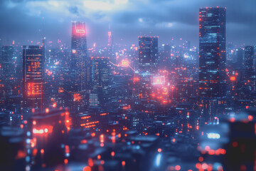 Obraz premium A modern city with a wireless network connection concept and cityscape. Technology concept.