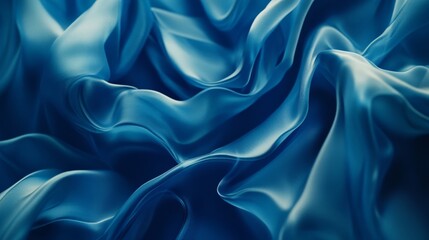 Soft blue fabric ripples gracefully in elegant folds, showcasing a captivating texture and depth. The gentle waves offer a tranquil and calming atmosphere ideal for creative design