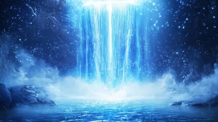 Ethereal Blue Waterfall Celestial Scene Fantasy Landscape
