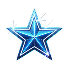 Glowing glossy blue star in 3D on transparent background. Generative AI
