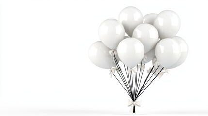 White Balloons with Ribbons on a Clean Background for Celebratory Events and Decorations