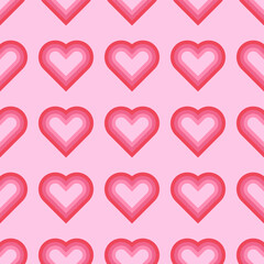 Cute seamless pattern with multi-outlined hearts in  red and pink shades. Beautiful background for Valentine's Day designs, girly stationary, love-themed projects, scrapbooking, etc