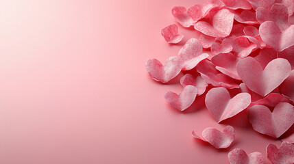 Fototapeta premium Light pink background with a faint heart-shaped pattern and plenty of open space in the center for text. with copy space for text