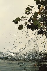 Water Splash and Leaves in Nature