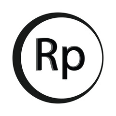 Indonesian currency symbol isolated on white background. Rupiah currency symbol. Black and white circle shape, currency icon. Vector illustration on white background. Money label.