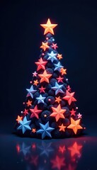 Obraz premium Abstract geometric xmas tree, snowflake & star shapes on dark background, background, celebration, festive season