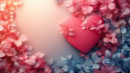 Subtle gradient from red to pink with a delicate floral heart frame, leaving the center open for a personalized message. with copy space for text