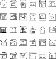 Fototapeta premium Collection of Small Business Shop Building Facade Icons
