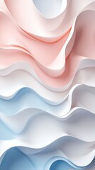 Soft 3D Layered Waves in Pastel Pink, White, and Blue