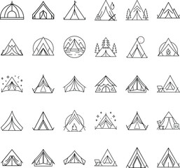 Camping Tent Icons Minimalist Line Art Designs for Outdoors