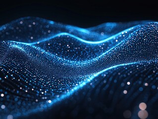 An abstract representation of data flowing through cyberspace. Features interconnected lines and nodes forming a complex network on a dark background.