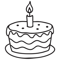 A drawing of a birthday cake with a lit candle on it 