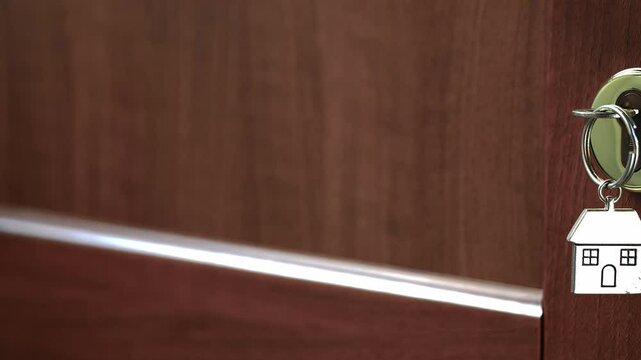 Video of an House key in the door. Estate agent concept 
