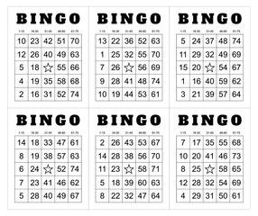 Bingo card random numbers printable template set. Vector illustration simple bingo card design.