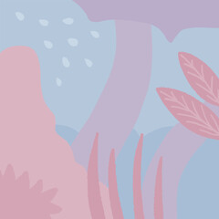 Nature backdrop - square content background. Hand-drawn boho style forest sketch.