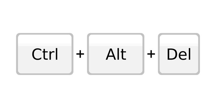 Computer keyboard hotkey combination. System key shortcut for restart or reset - Control Alt Delete.