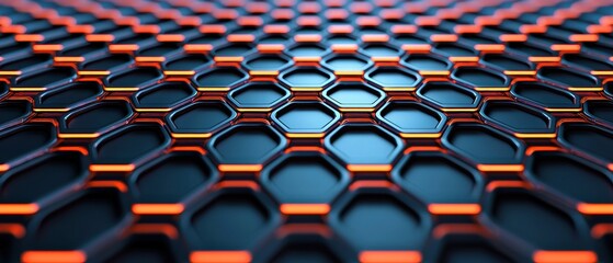 Obraz premium Illumination sparkle directional concept. Abstract hexagonal pattern with a vibrant orange and blue color scheme, creating a modern, tech-inspired design.