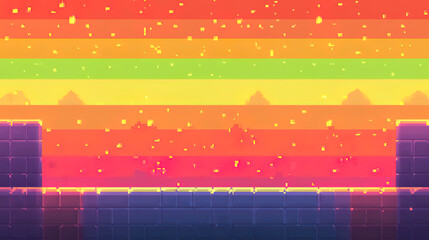 Colorful pixel art background with a rainbow color palette