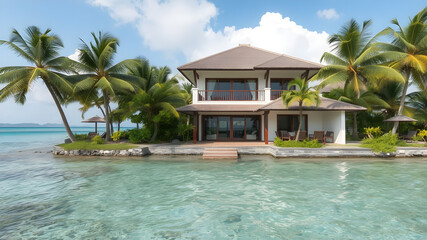 a very deluxe villa at tropical island, a little be far away view - so we can see the complete vluxus villa