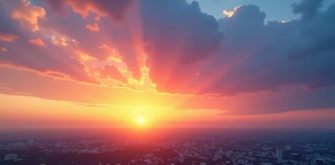 Naklejka premium Soft orange hues blend with deep blues in a gradient sky at sunset, sunset, clouds