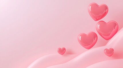Pink Hearts Floating Over Pink Wavy Background
