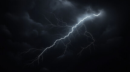 A single lightning bolt striking in the middle of an all-black background, illuminating only one side of it.