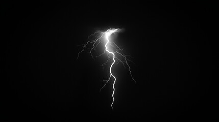 A single lightning bolt striking in the middle of an all-black background, illuminating only one side of it.